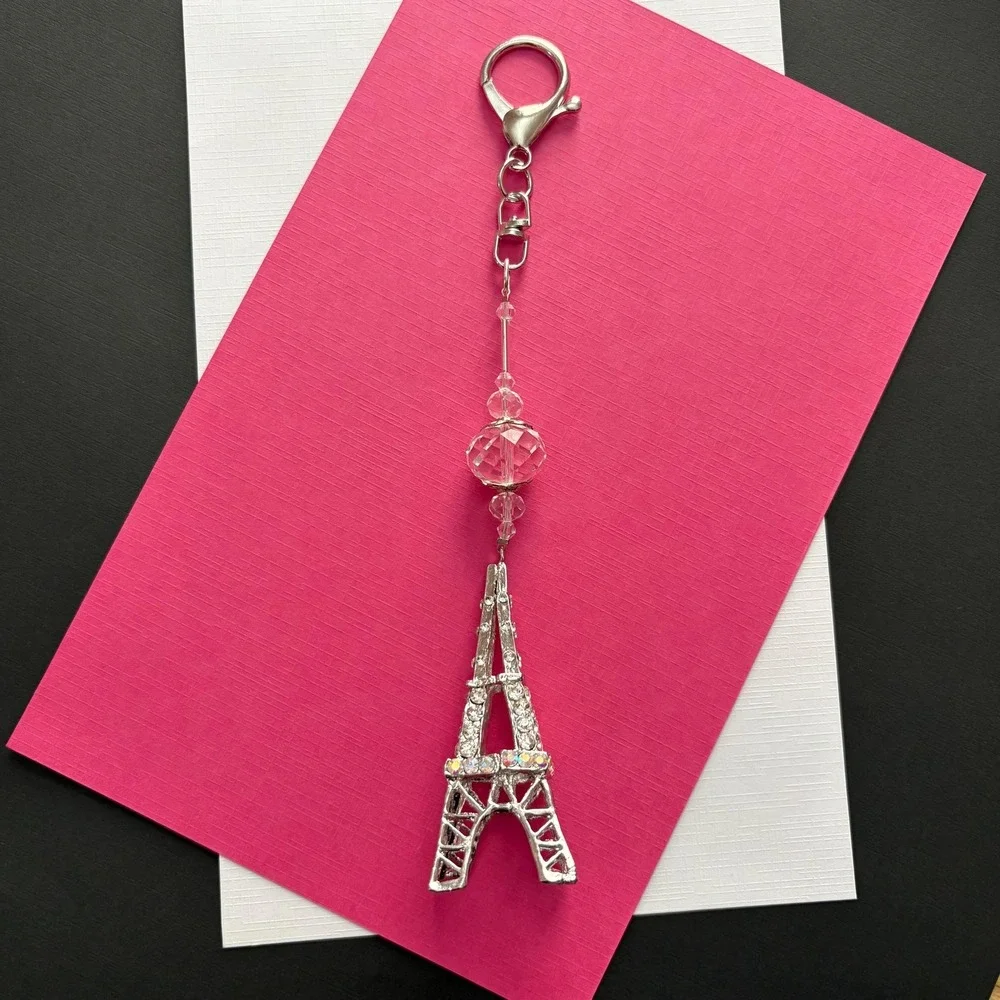 Eiffel Tower Rhinestone Crystal Bead Paris Purse‎ Charm Keychain Bag Accessory